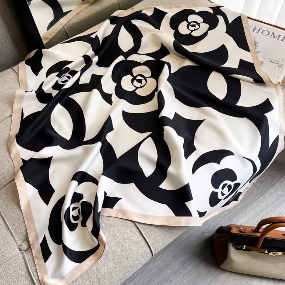 Chic Black and White Floral Scarf